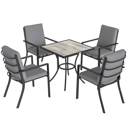 Outsunny 5 Pieces Outdoor Dining Set with Thick Cushions, Garden Dining Set for 4 with Stackable Chairs, Grey