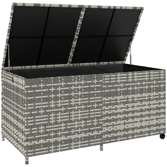 Outsunny - 650L Rattan Garden Storage Box, with Wheels, Mixed-Grey