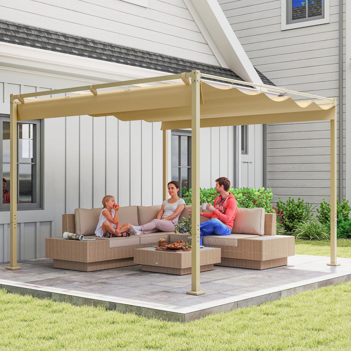 Outsunny 3 x 3m Retractable Roof Metal Pergola - Black
