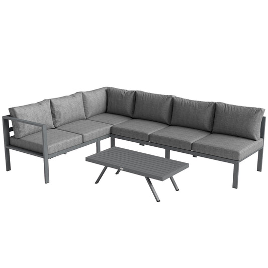 Outsunny 3 Pieces Garden Furniture Set, Aluminium Corner Lounge Set with Adjustable Backrest, Grey
