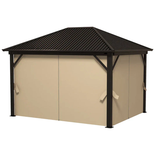 Brown 3.6m x 3m Aluminium Hardtop Gazebo - Durable Garden Shelter with Privacy Curtains