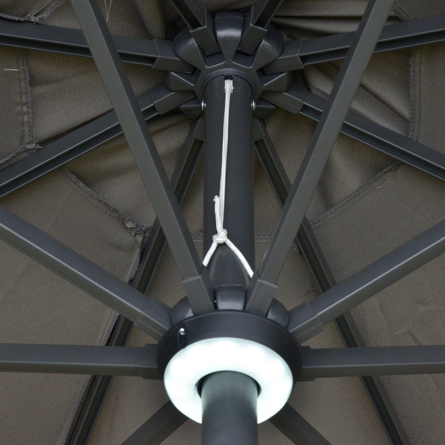 Outsunny 2.7m Garden Parasol Sun Umbrella w/ LED Solar Light Angled Canopy Grey