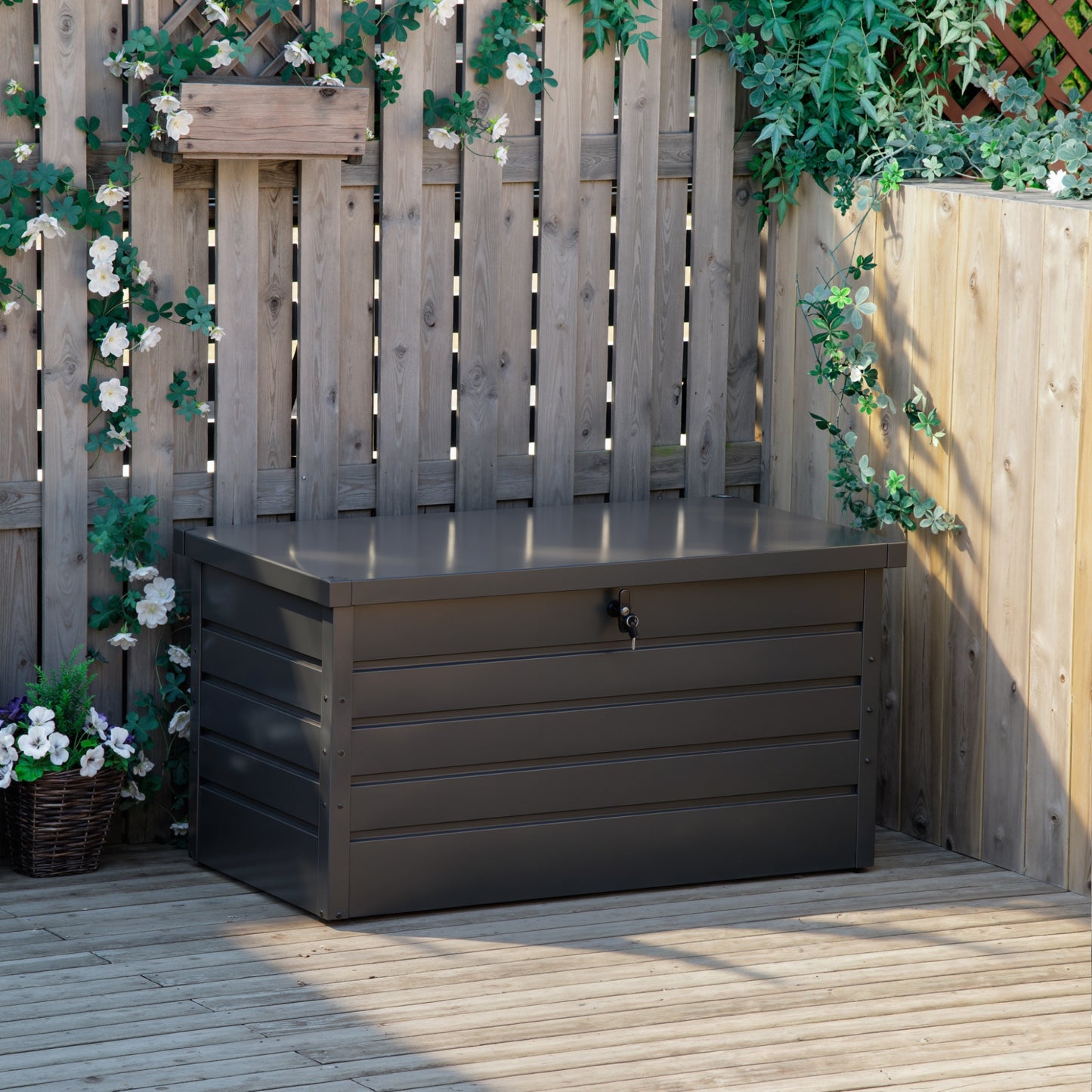 Outsunny - 311L Galvanised Steel Garden Storage Box, Lockable, Dark Grey