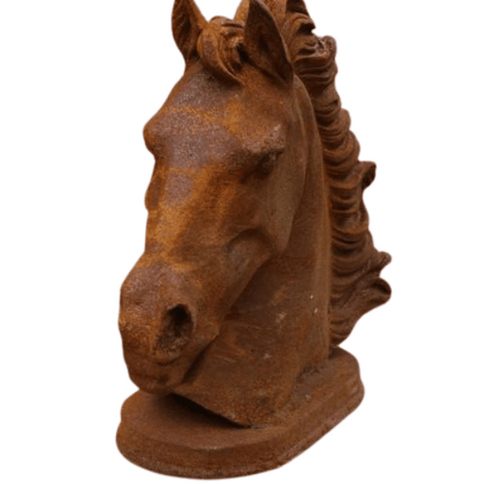 Cast Iron Cantering Horse Bust Statue Plain