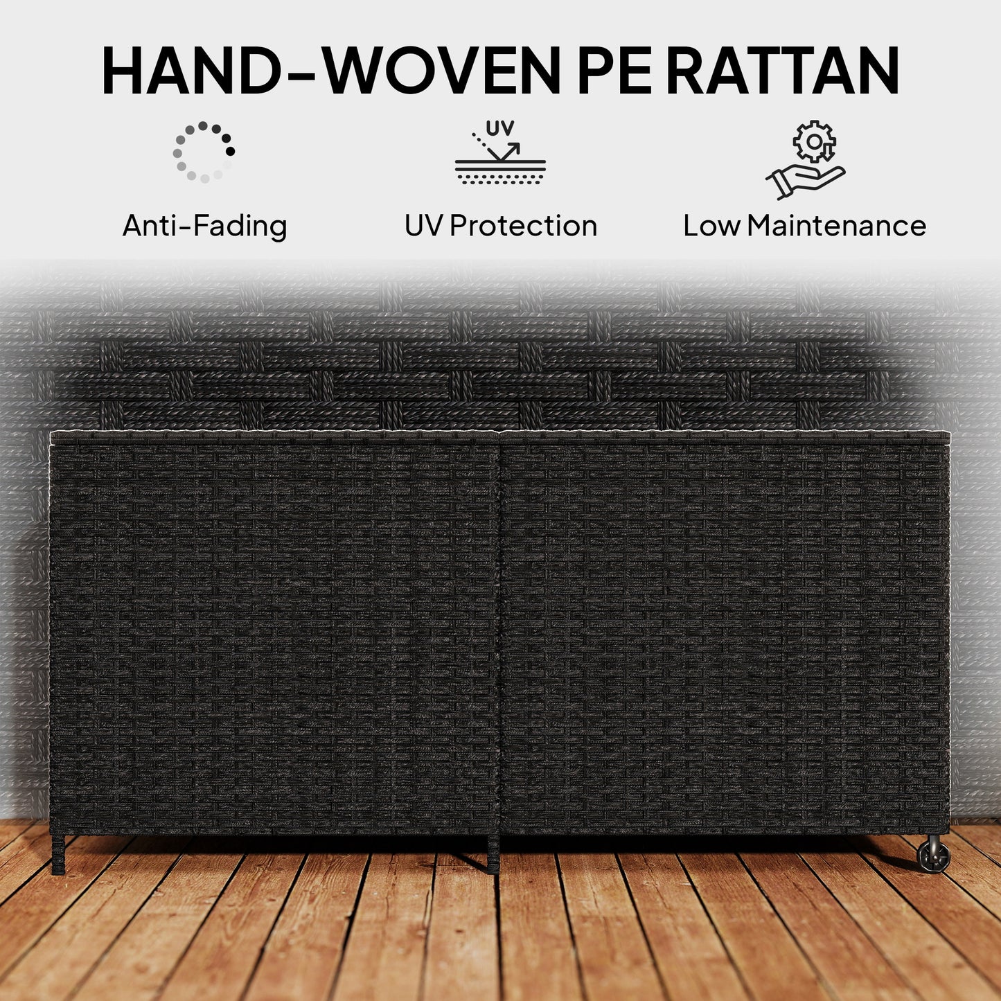 Outsunny - 650L Rattan Garden Storage Box, with Wheels, Black