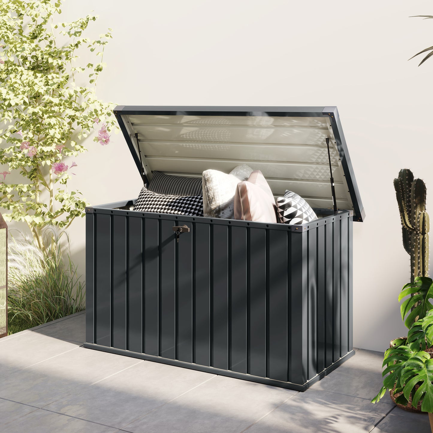 Outsunny - 400L Galvanised Steel Garden Storage Box, Dark Grey
