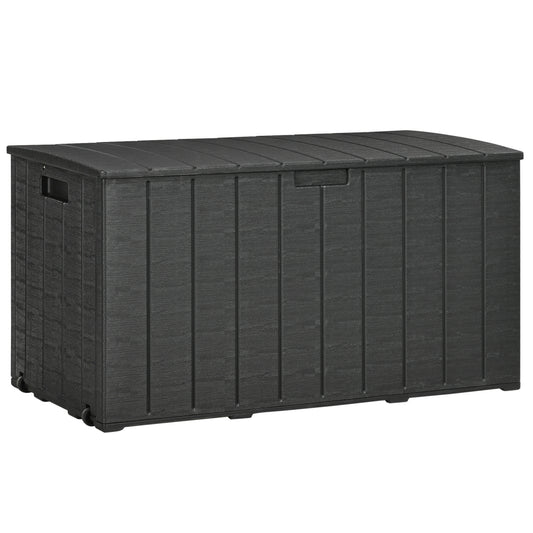 Outsunny - 336L Plastic Garden Storage Box, with Wheels, Black