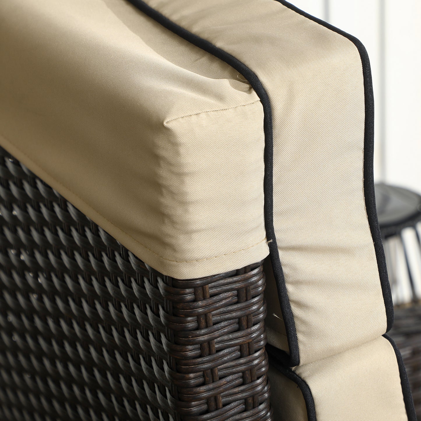 Outsunny Outdoor Recliner Chair with Adjustable Backrest and Footrest, Cushion, Side Tray, Khaki/Brown