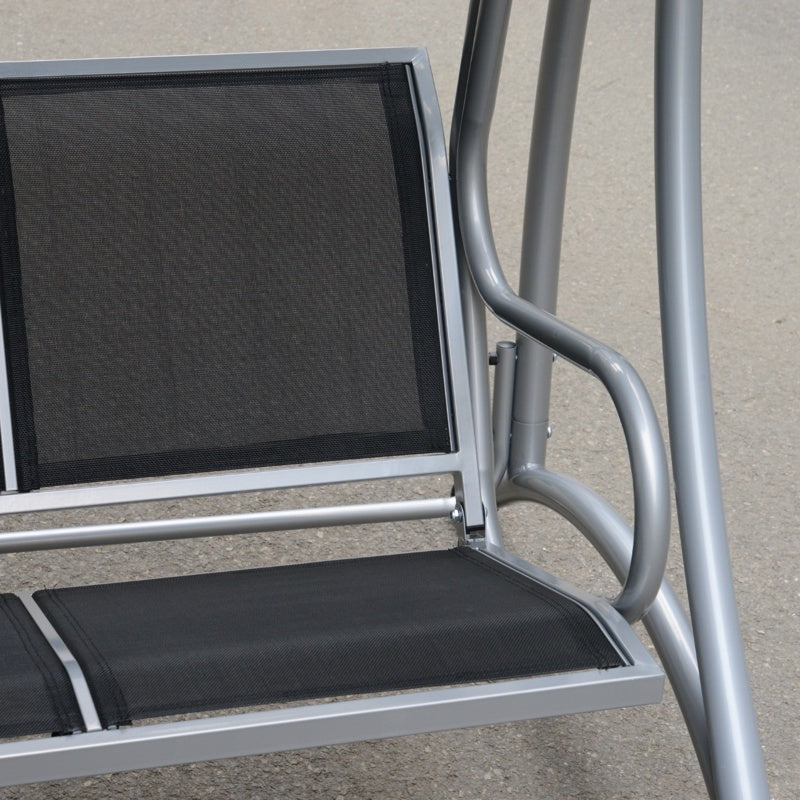 Outsunny Three Person Steel Outdoor Porch Swing Chair Bench with Canopy Cover - Black