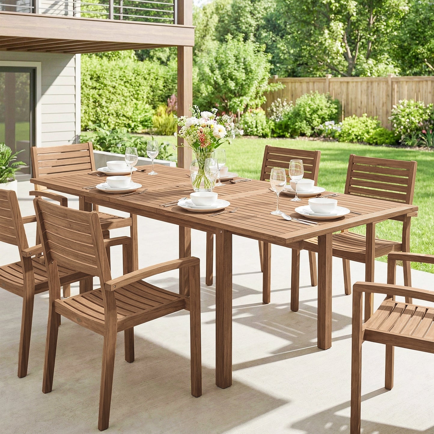 Outsunny Extending Garden Table, Outdoor Dining Table for 6-8 with Acacia Wood Slatted Tabletop for Balcony Porch