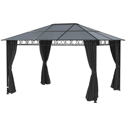 3m x 4m Grey Hardtop Gazebo with Polycarbonate Roof, Steel & Aluminium Fram