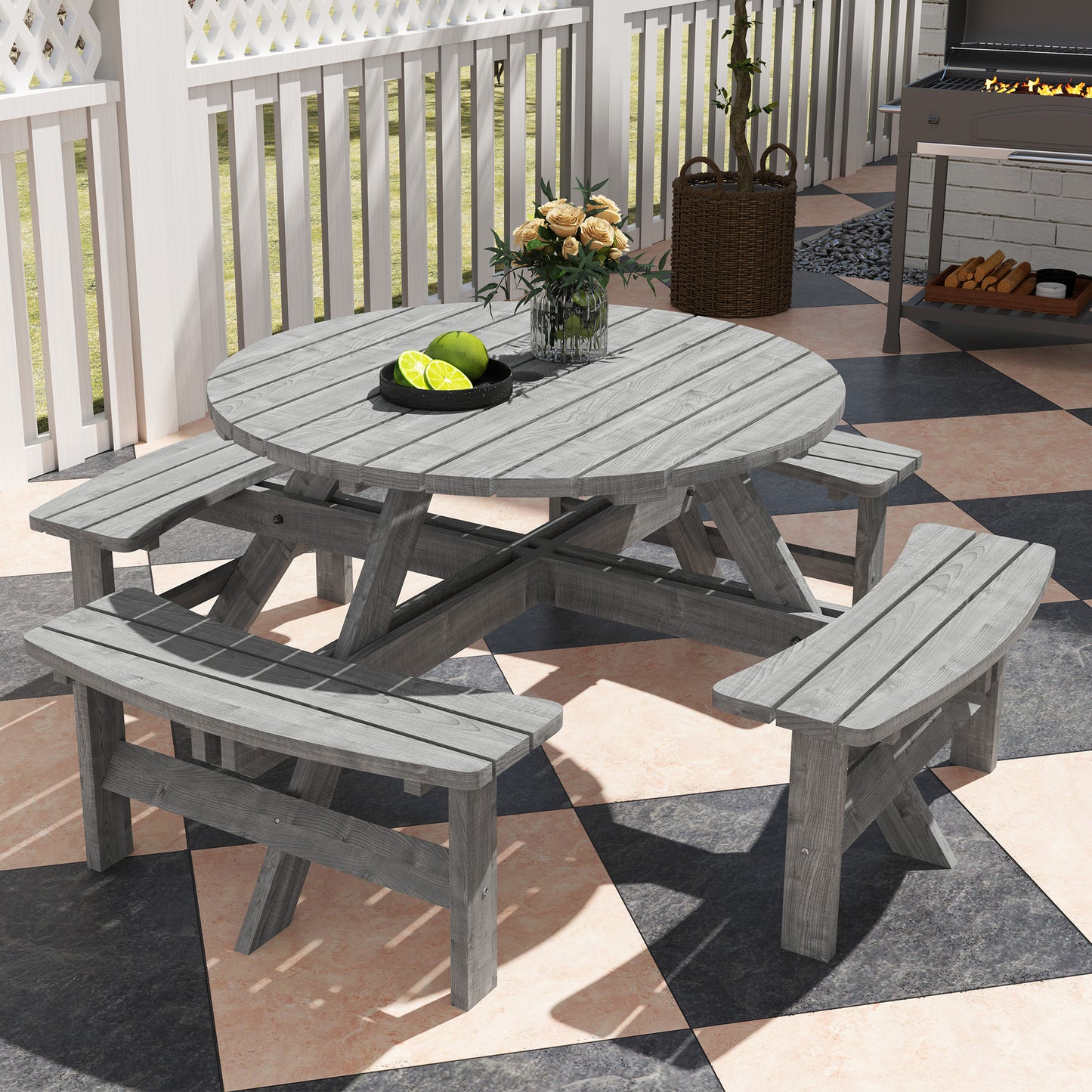 Outsunny 8-Seater Wooden Picnic Set-Fir Wood