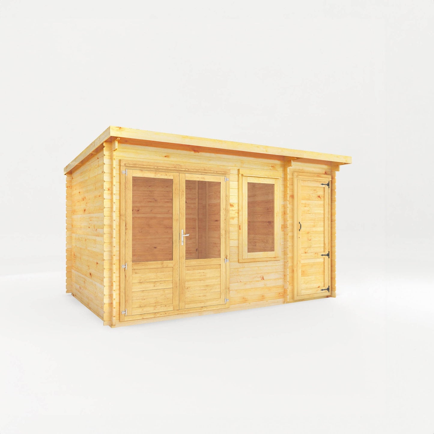 Mercia 4.1m x 3m Elite Pent Log Cabin With Side Shed - 28mm - Mercia