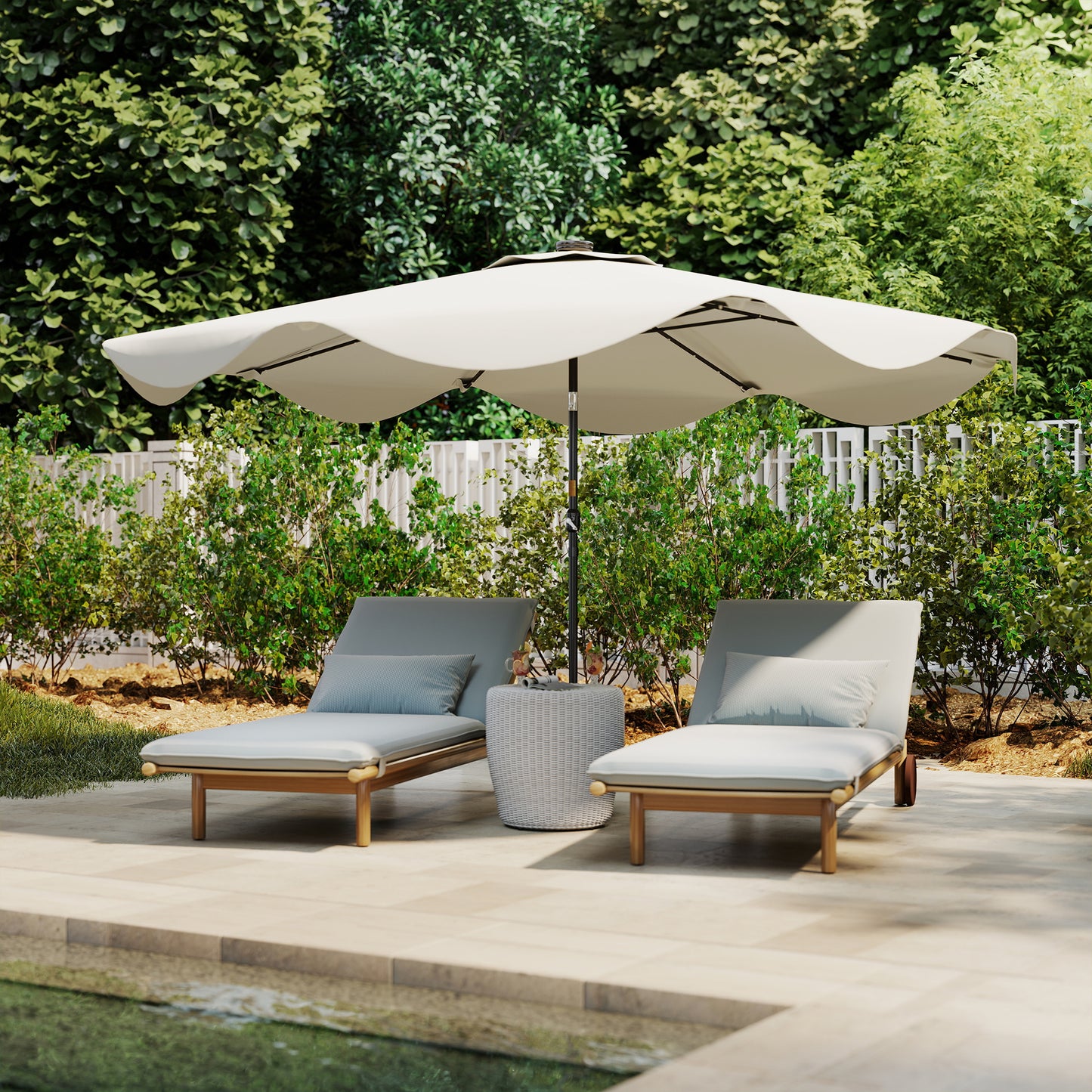 Outsunny Solar Patio Umbrella with LED and Tilt, Outdoor Market Table Umbrella Parasol with Crank, 3 x 3 (m), Cream White
