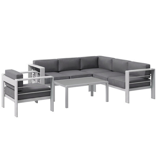 Outsunny Five-Piece Aluminium Garden Sofa Set, with Glass-Top Table - Grey