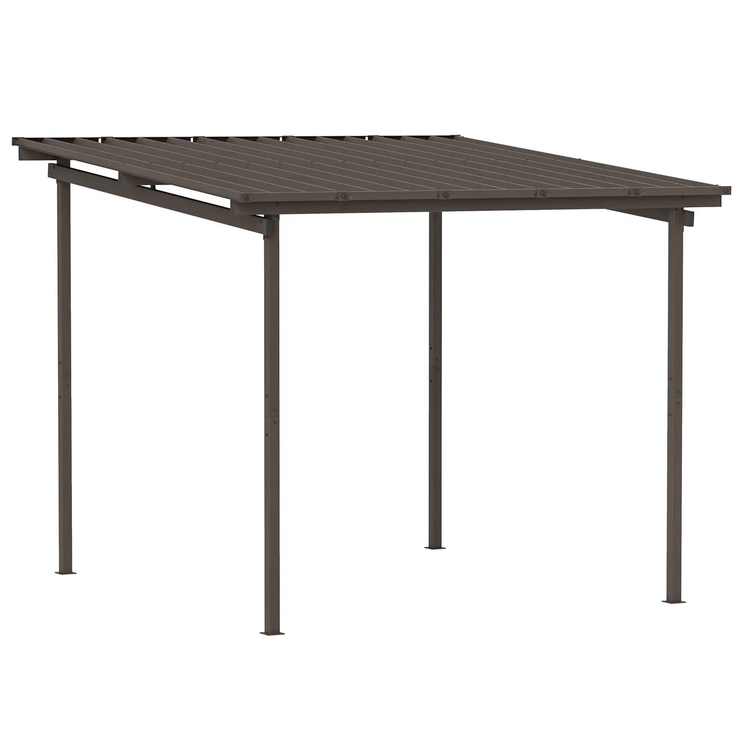3m x 3m Lean – To Metal Pergola – Brown Wall Mounted Outdoor Patio Shade Shelter
