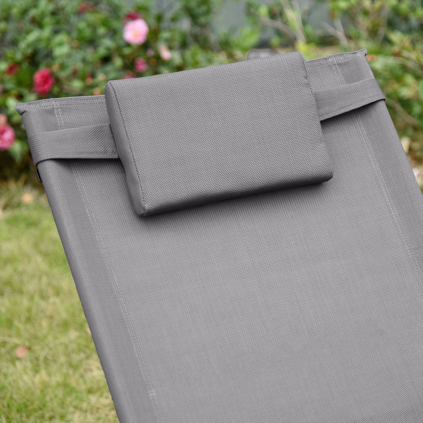 Outsunny 2PCs Outdoor Garden Rocking Chair, Patio Sun Lounger Rocker Chair with Breathable Mesh Fabric, Removable Headrest Pillow, Armrest, Side Storage Bag, Grey