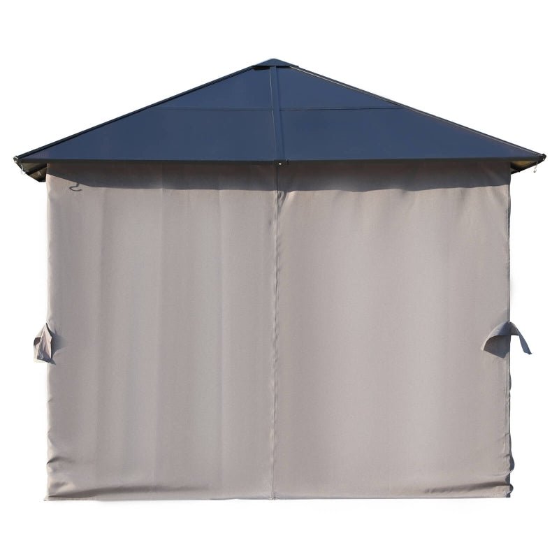 3m x 3m Black Aluminium Hardtop Gazebo with Polycarbonate Roof, Zip Curtains & Insect Netting – Outdoor Garden Shelter Pavilion