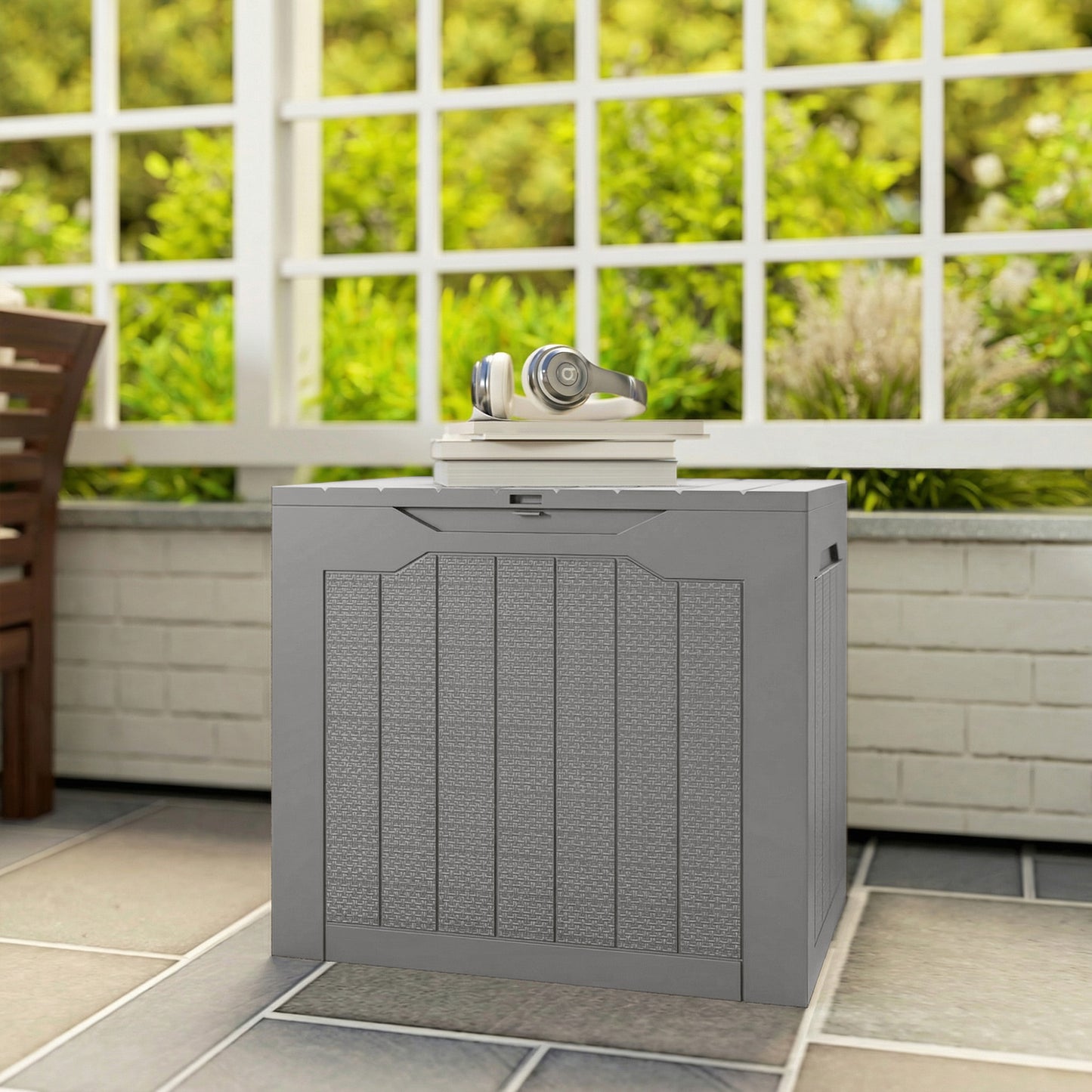 Outsunny - 73L Plastic Garden Storage Box, Khaki