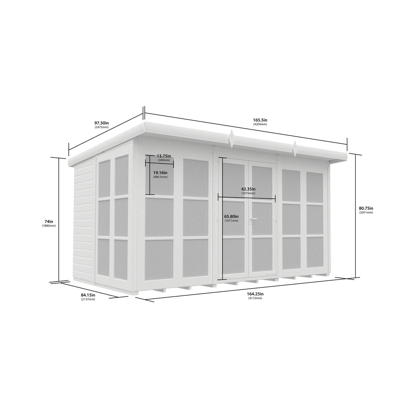 12 x 7 Georgian Window Pent Summer House - view 6