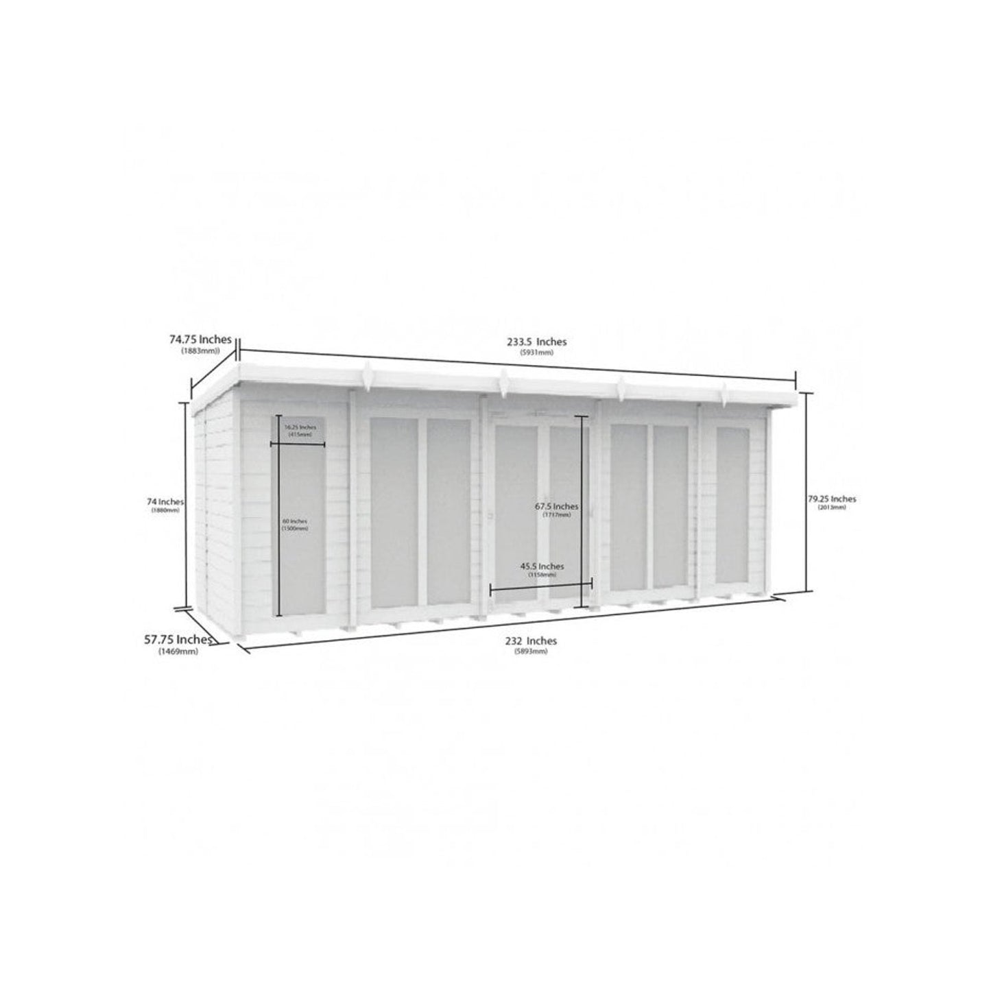 20 x 5 Pent Summer House (Full Height Window) - view 6