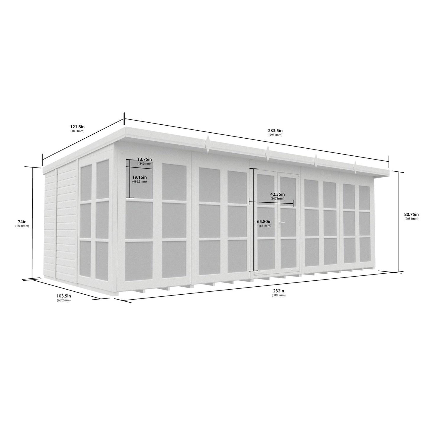 20 x 9 Georgian Window Pent Summer House - view 6