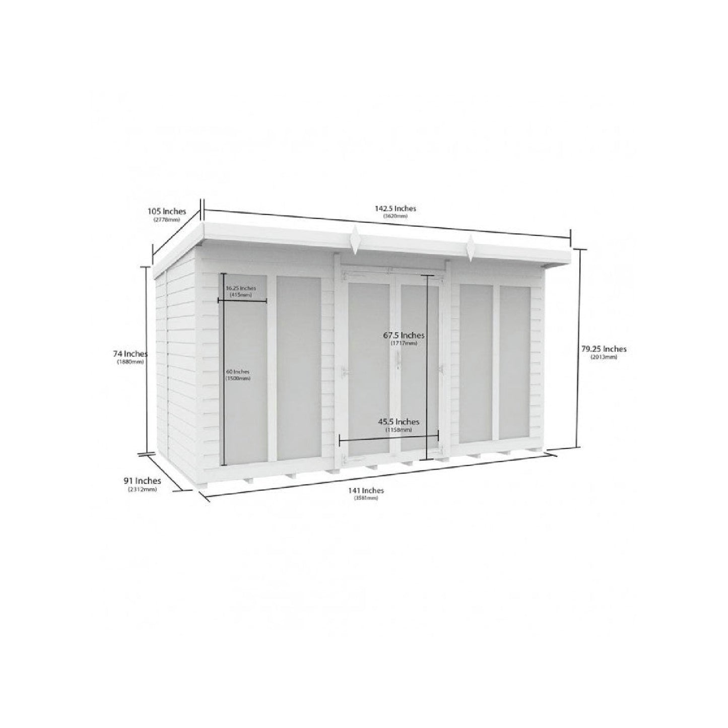 12 x 8 Pent Summer House (Full Height Window) - view 6