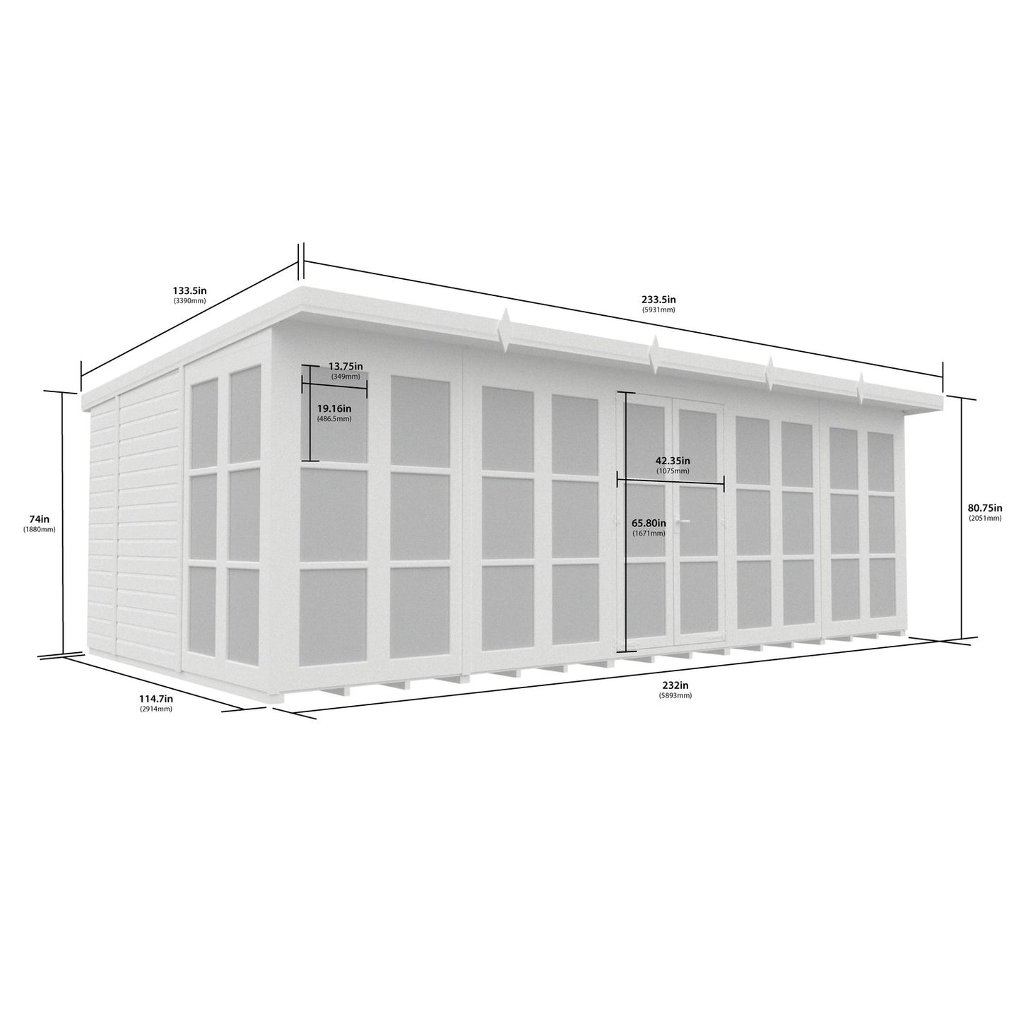 20 x 10 Georgian Window Pent Summer House - view 6
