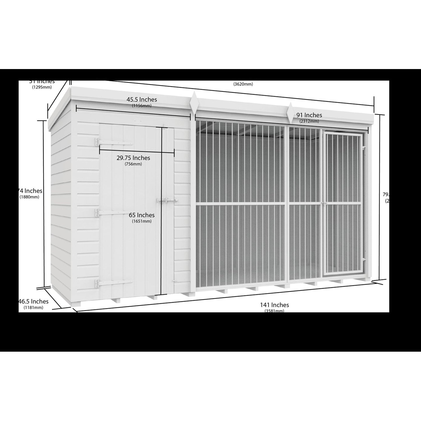 12 x 4 Dog Kennel And Run (Full Height With Bars) - view 5