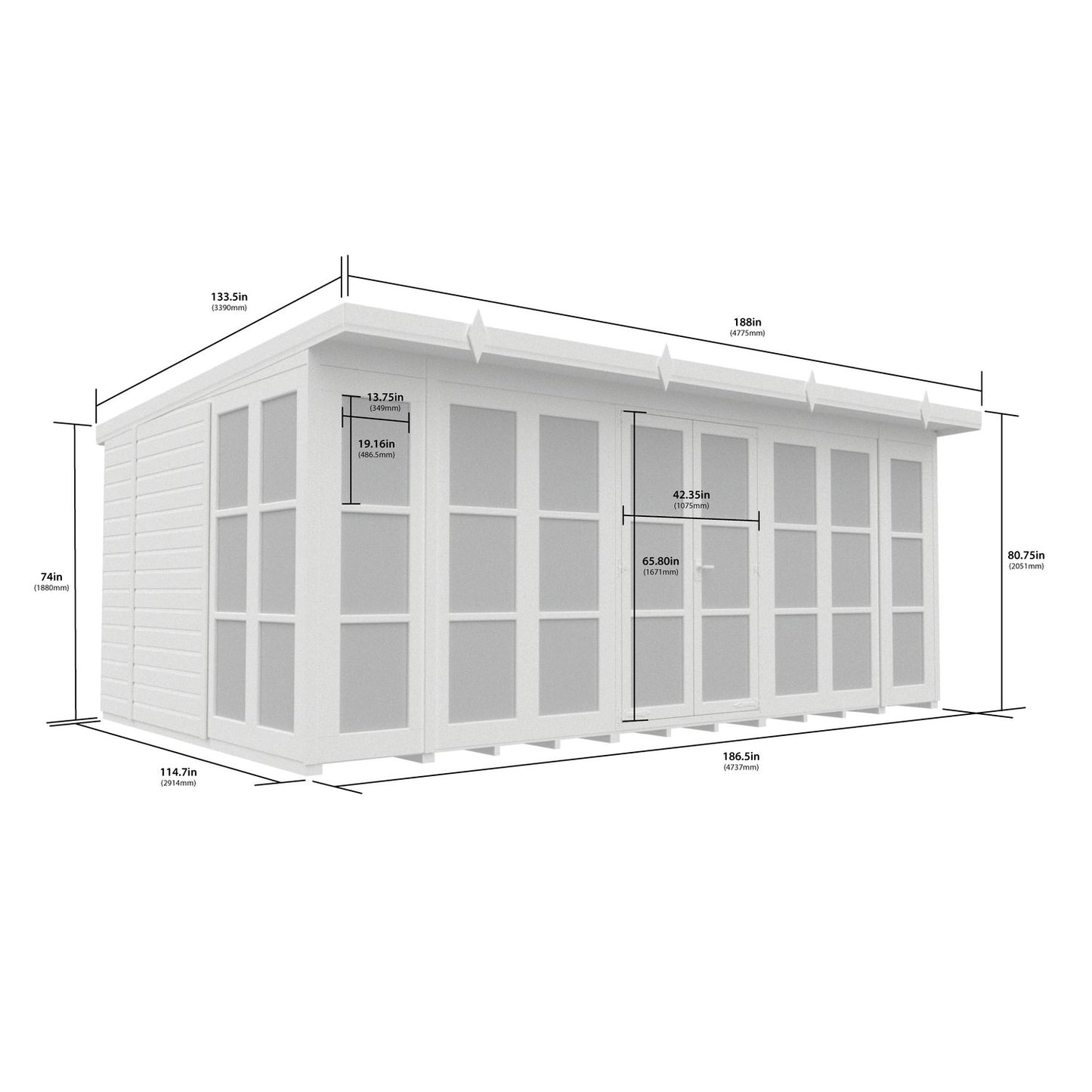 16 x 10 Georgian Window Pent Summer House - view 6