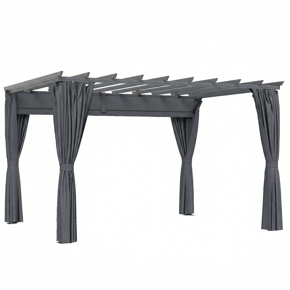 3.6x3m Aluminium Garden Pergola with Retractable Roof Canopy & Curtains – Modern Outdoor Sun Shade Shelter, Weather – Resistant Patio Cover, Dark Grey
