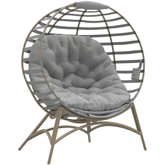 Outsunny Egg Chair with Cushion & Side Pocket - Light Grey