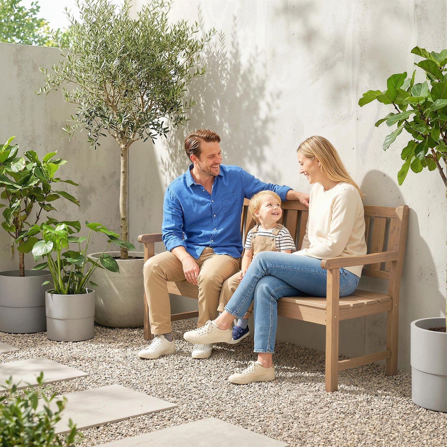 Outsunny Wooden Garden Bench with Liftable Table & Shelf, 2-3-Seater Outdoor Loveseat with Fir Wood Frame, Teak
