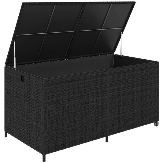 Outsunny - 650L Rattan Garden Storage Box, with Wheels, Black
