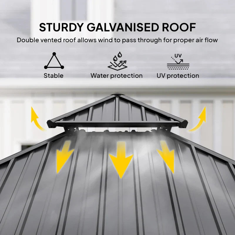 3.5m x 3.5m Wooden Hardtop Gazebo with Two Tier Black Metal Roof – Garden Pavilion Shelter