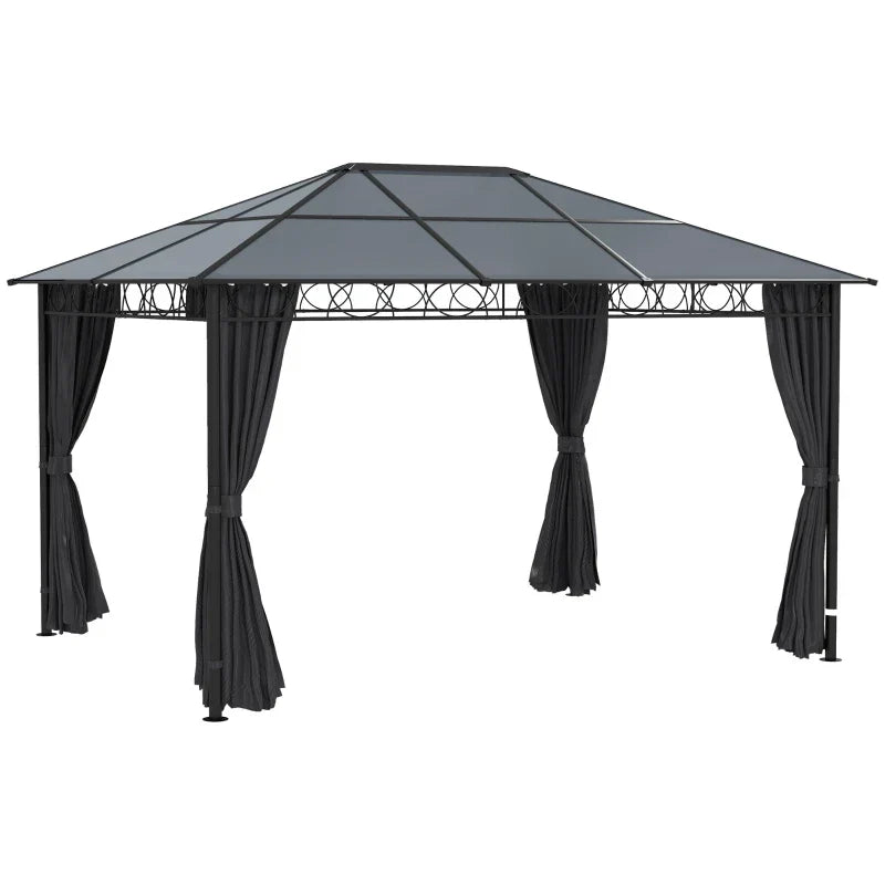 3m x 4m Grey Hardtop Gazebo with Polycarbonate Roof, Steel & Aluminium Fram