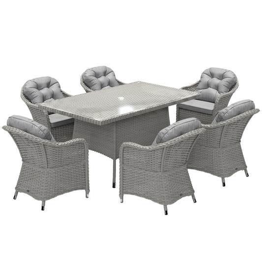 Outsunny Seven-Piece Rattan Dining Set - Light Grey