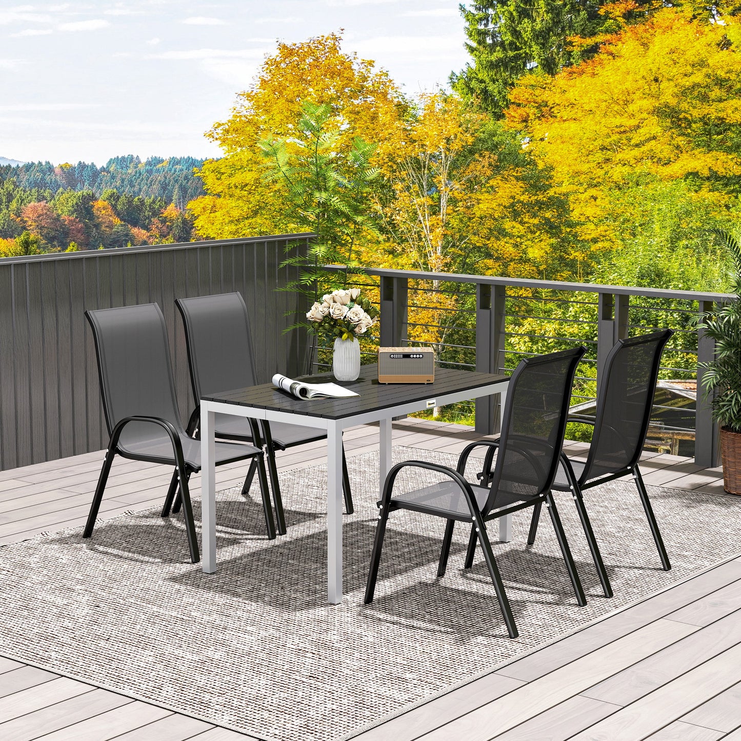 Outsunny Garden Table for 4-6, 120 x 70 cm Outdoor Dining Table with Rust-Resistant Aluminium Frame, Easy Maintenance Slatted Top, for Patio, Terrace, Balcony, Black