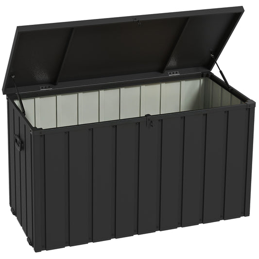 Outsunny - 450L Galvanised Steel Garden Storage Box, with Wheels, Lockable, Dark Grey