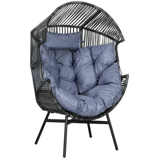 Outsunny String Rattan Egg Chair with 2,000 Hours UV Resistance and 14cm Thick Seat Cushion - Grey/Black