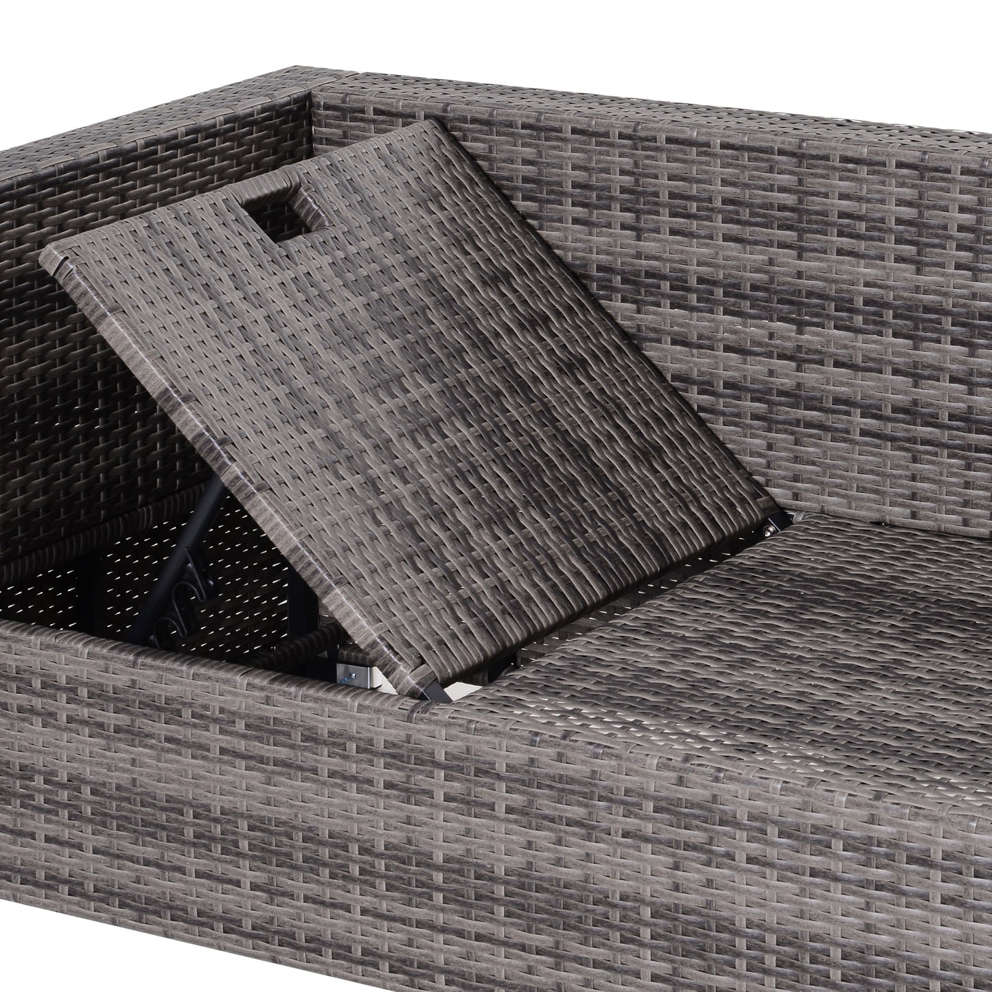 Outsunny 3PC Rattan Garden Furniture Storage Sofa Set, 4 Seater Wicker Coffee Table Conservatory Sun Lounger Reclining Set with Cushion, Grey