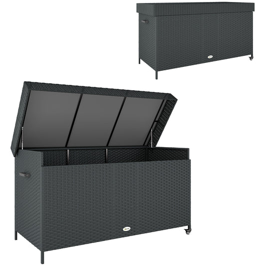 Outsunny - 627L Rattan Garden Storage Box, with Wheels, Black