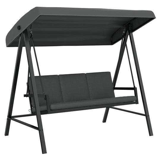 Outsunny Three-Seat Garden Swing Chair, with Adjustable Canopy - Dark Grey