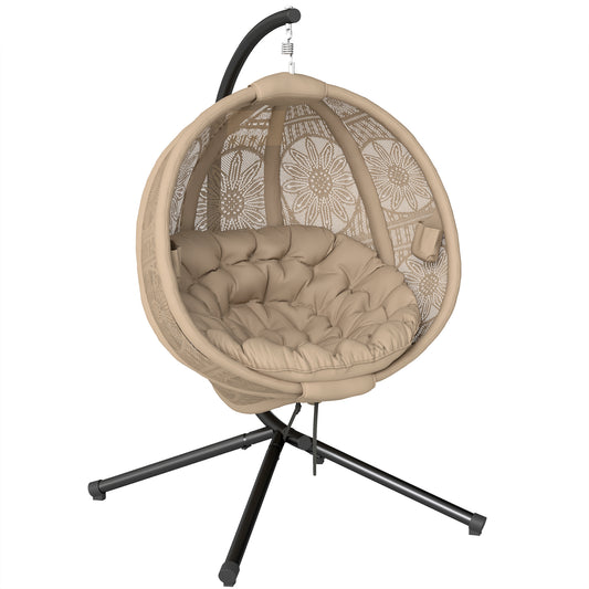Outsunny Round Egg Basket Chair, with Steel Stand, Sand
