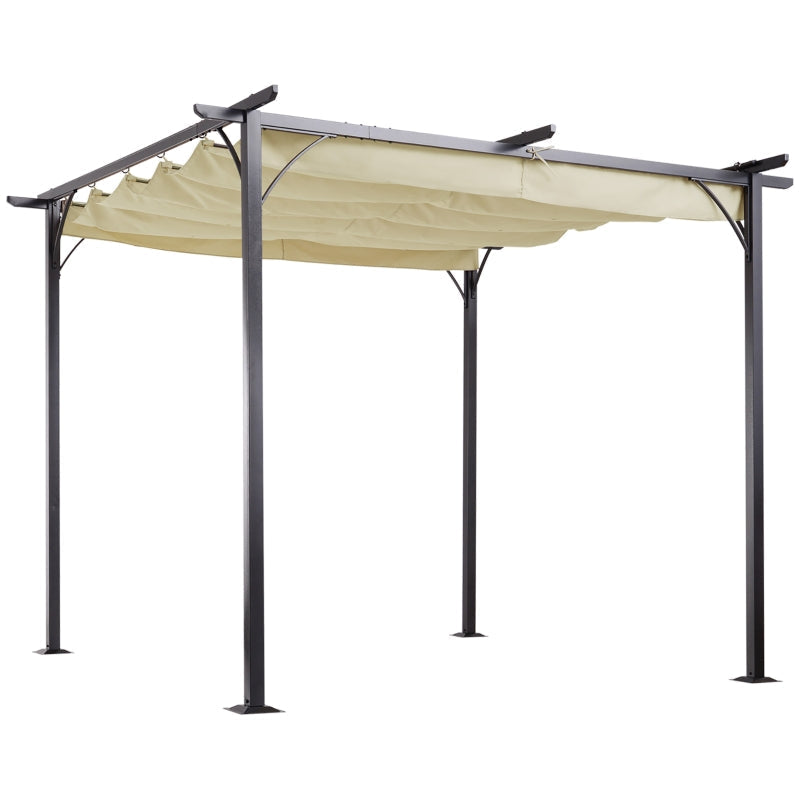 3m x 3m Steel Pergola with Beige Coloured Retractable Shade Canopy