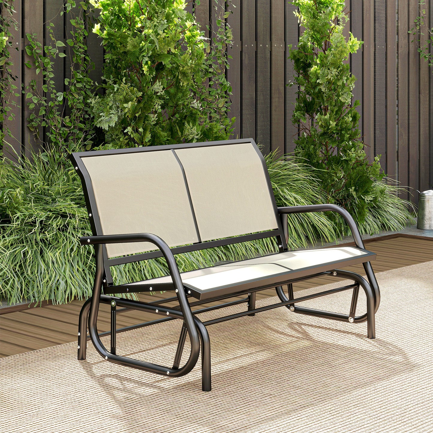 Outsunny 2-Person Outdoor Glider Bench Patio Double Swing Gliding Chair Loveseat w/Power Coated Steel Frame for Garden Patio Porch, Cream