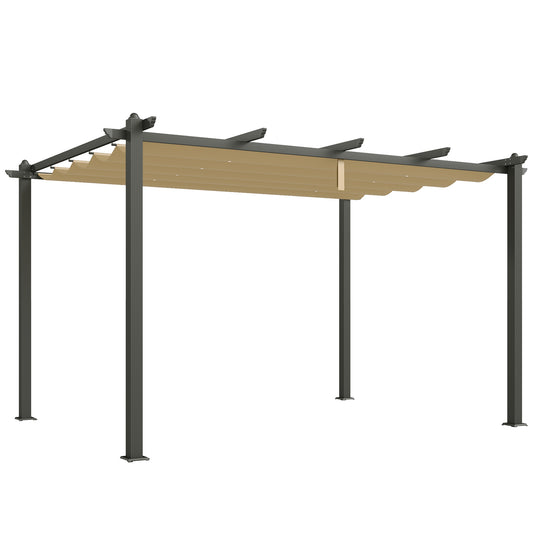 Outsunny 3 x 4m Aluminium Pergola, with Retractable Roof - Khaki