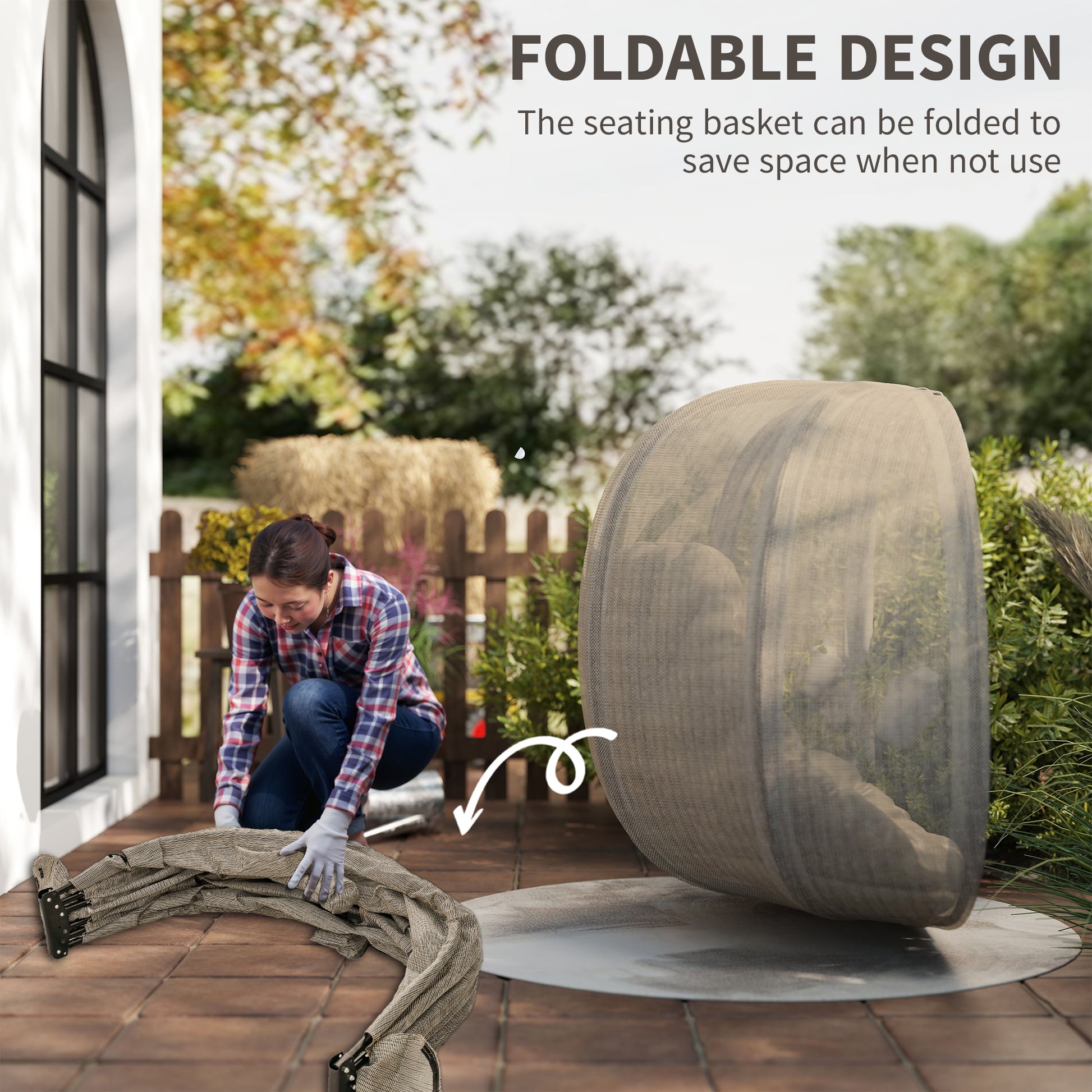 Outsunny Double Hanging Egg Chair 2 Seaters Texteline Swing Hammock Chair with Stand, Cushion and Folding Design, for Indoor and Outdoor, Brown