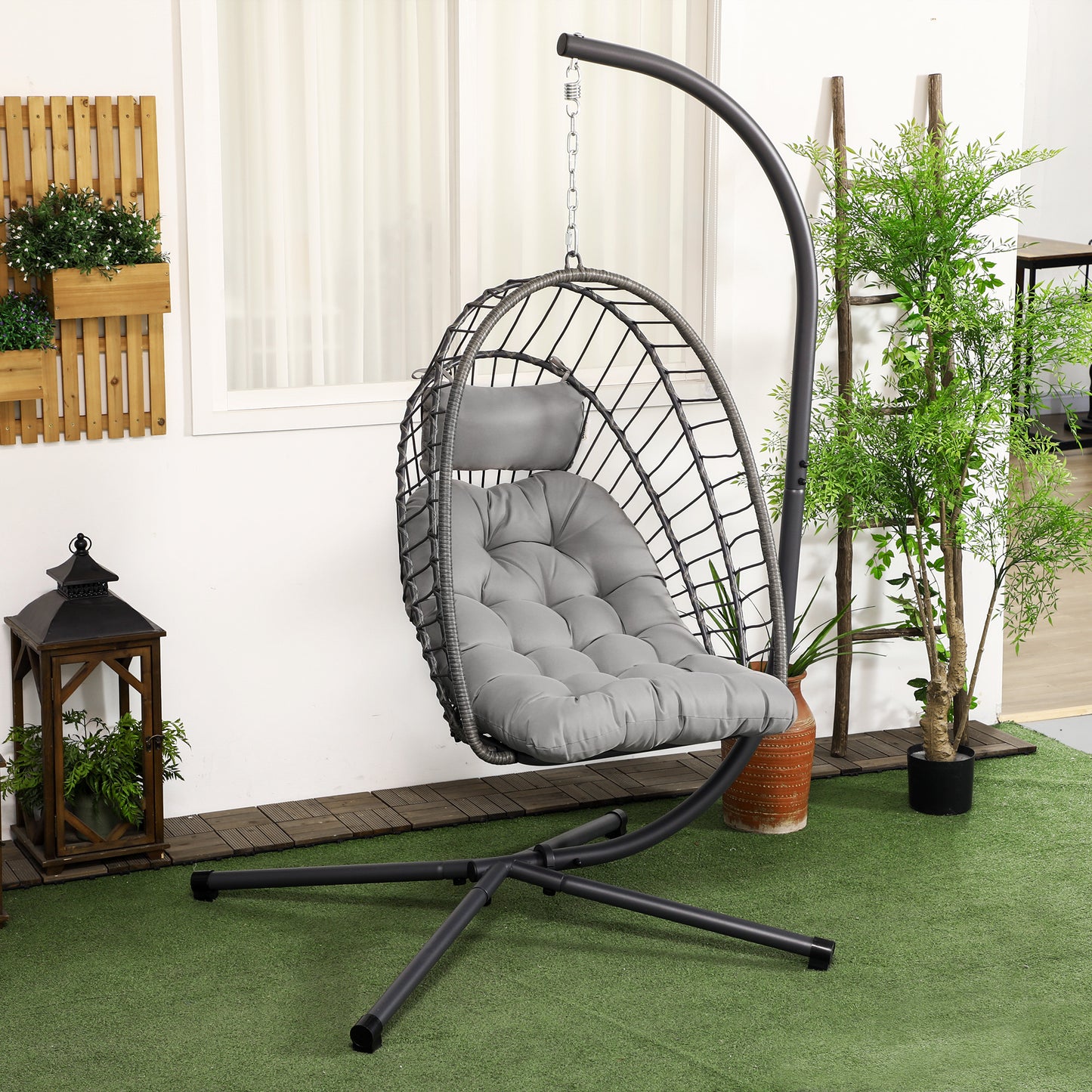 Riviera Outdoor PE Rattan Swing Chair with Foldable Basket and Cushion