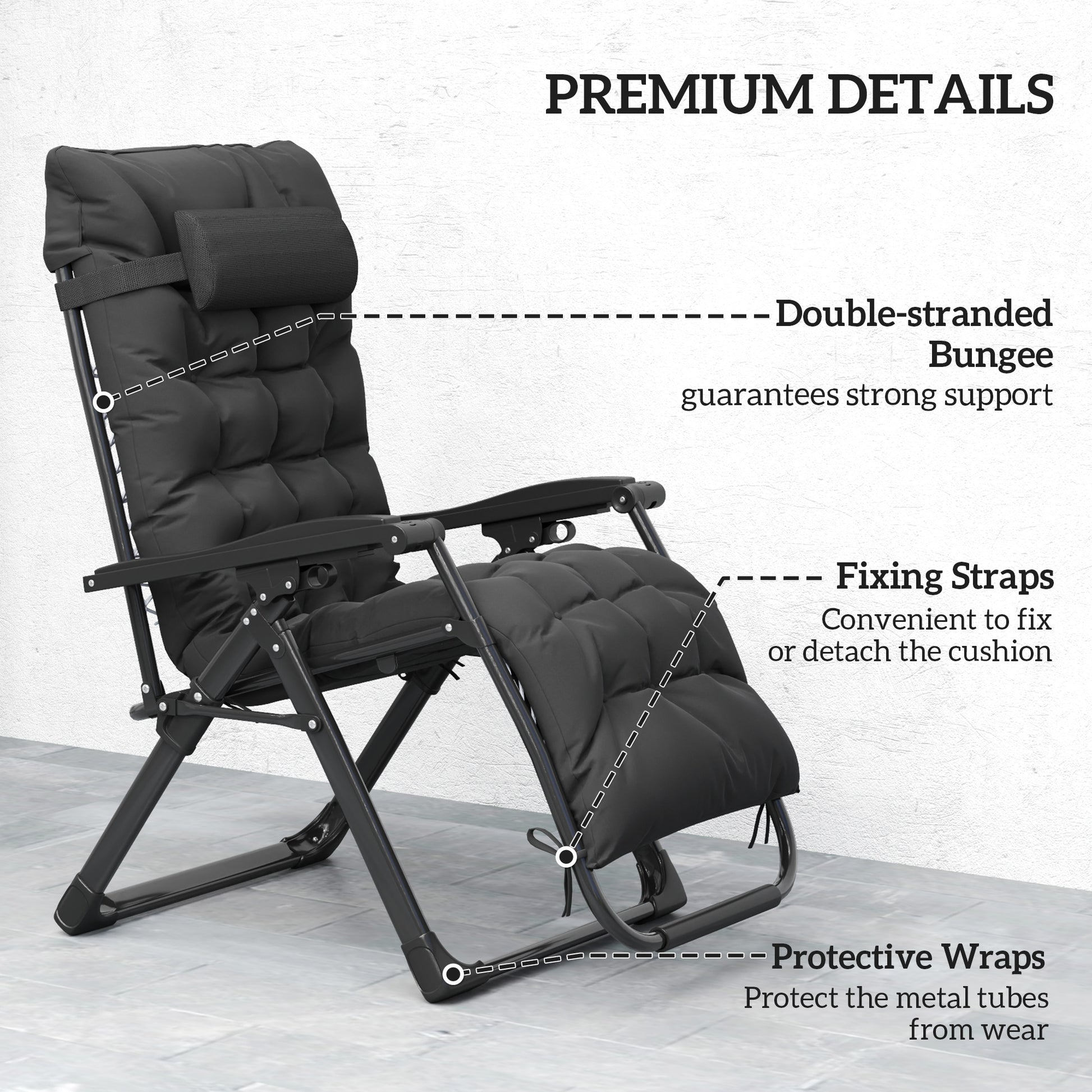Outsunny 2 Piece Reclining Zero Gravity Sun Loungers with Cushions, Black